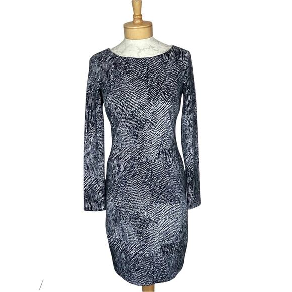 Belle Bradgley Mischka Round Neck Long Sleeve Bodycon Dress Black White Multi 4 - Picture 8 of 8